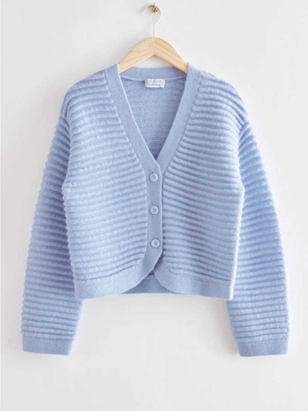 & Other Stories Pale Blue Ribbed V-Neck Cropped Cardigan